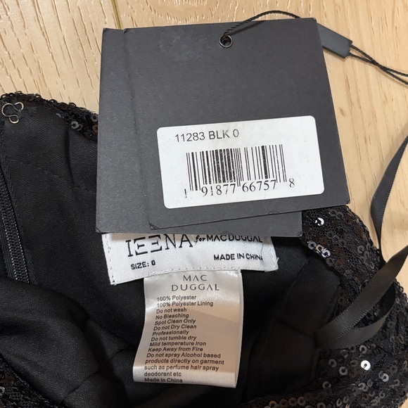 Ieena for Mac Duggal Sequined Bow One Shoulder Column Gown, Black, sz 0 - Picture 11 of 16